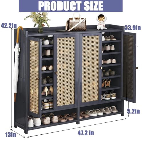 Grey 8 Tier Bamboo Shoe Cabinet with Doors O145