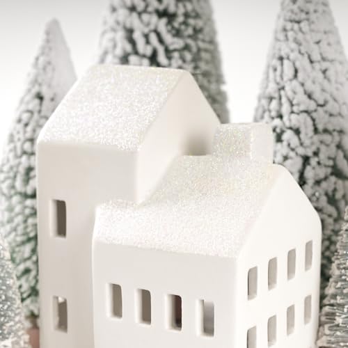 Christmas Village Sets of 5 Ceramic Houses with LED Lights and 9 Trees H372568