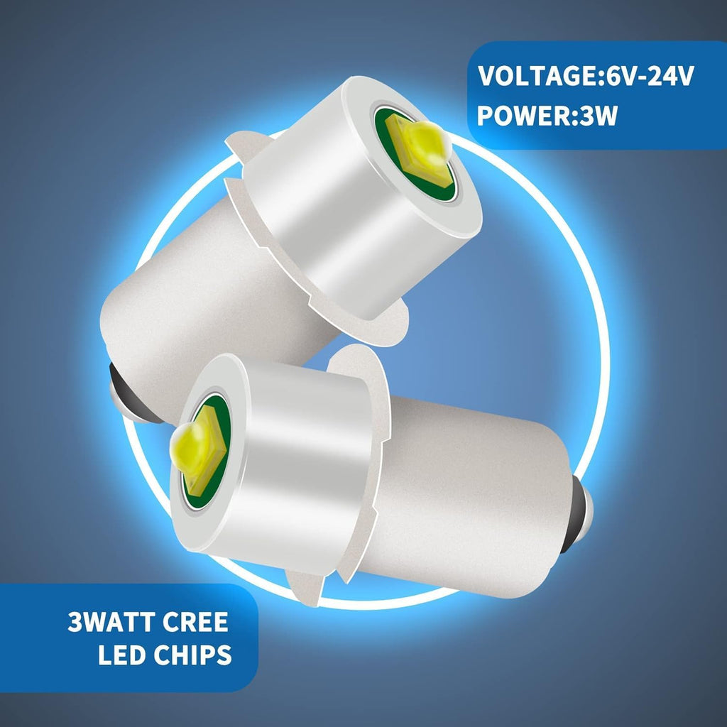3 Pack White LED Flashlight Bulb P13.5S PR2 3W 3V 4.5V 6V Replacement Set D64614