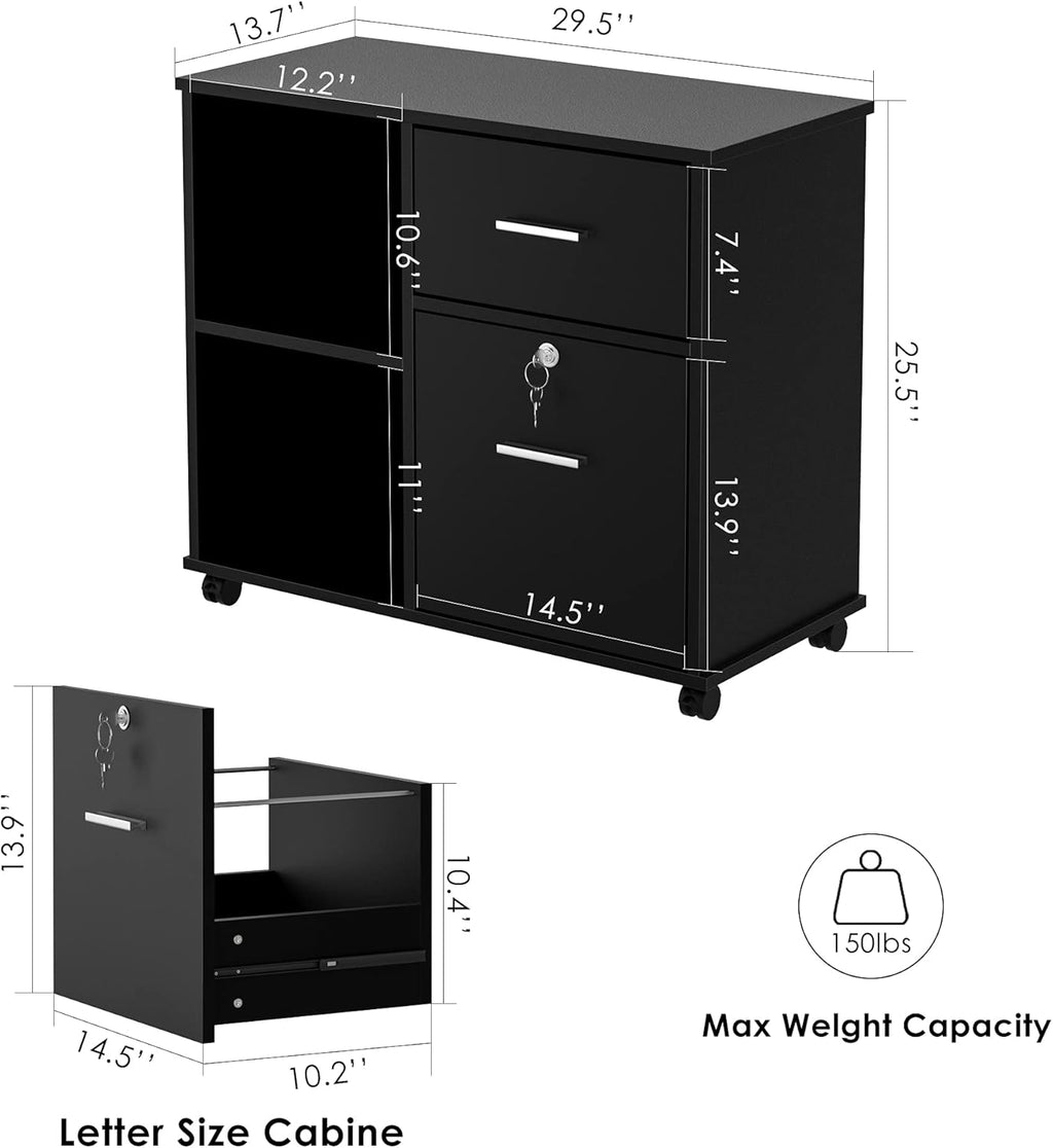 Black Wood Lateral File Cabinet with Lock I37452