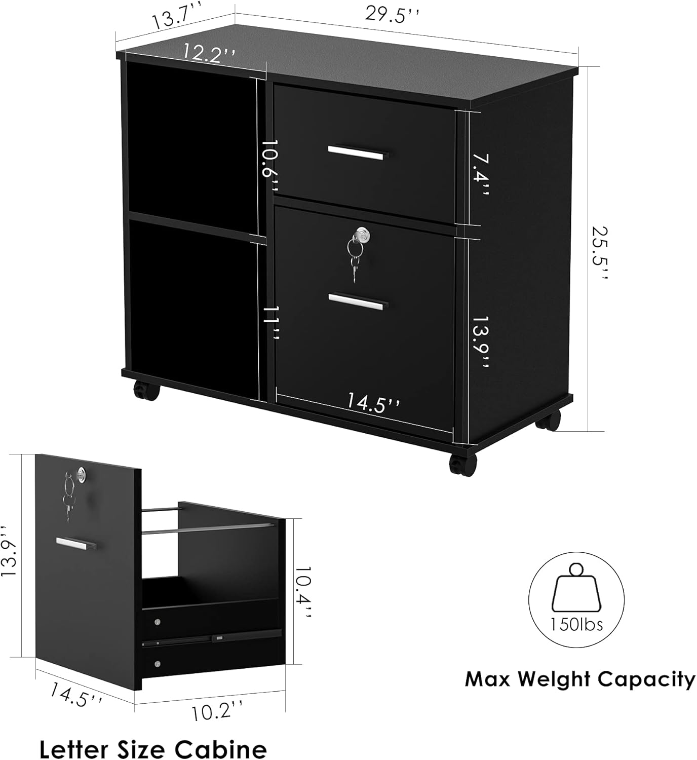 Black Wood Lateral File Cabinet with Lock I37452