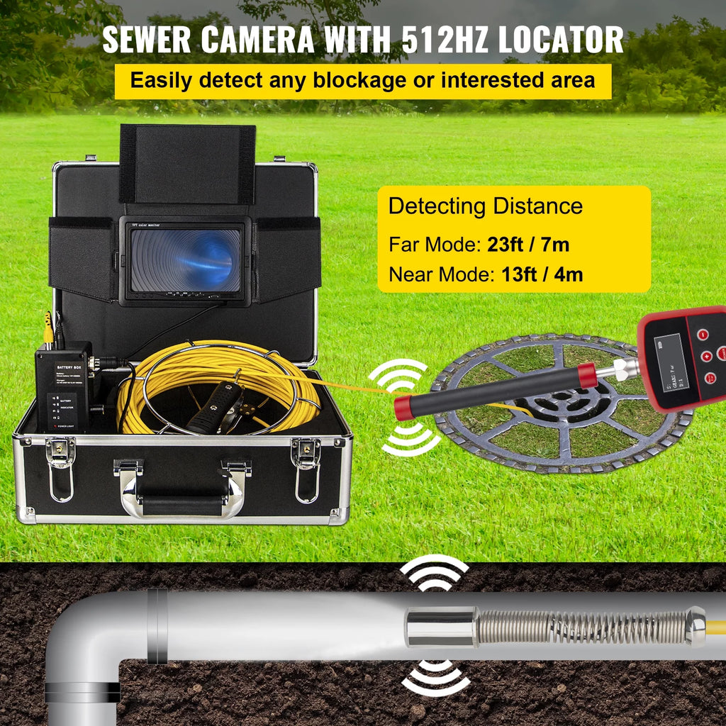 165' Cable Waterproof IP68 Sewer Camera with 512Hz Sonde Transmitter & Receiver X1740