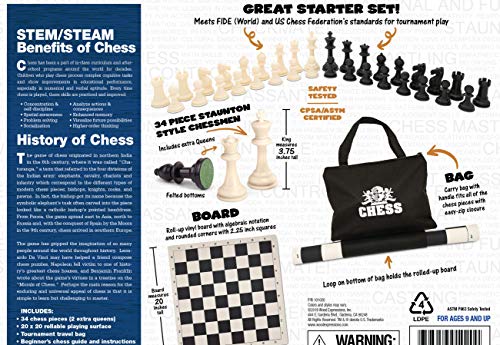 Tournament Chess Set with Filled Chess Pieces and Black Roll-Up Vinyl Chess Board E76572