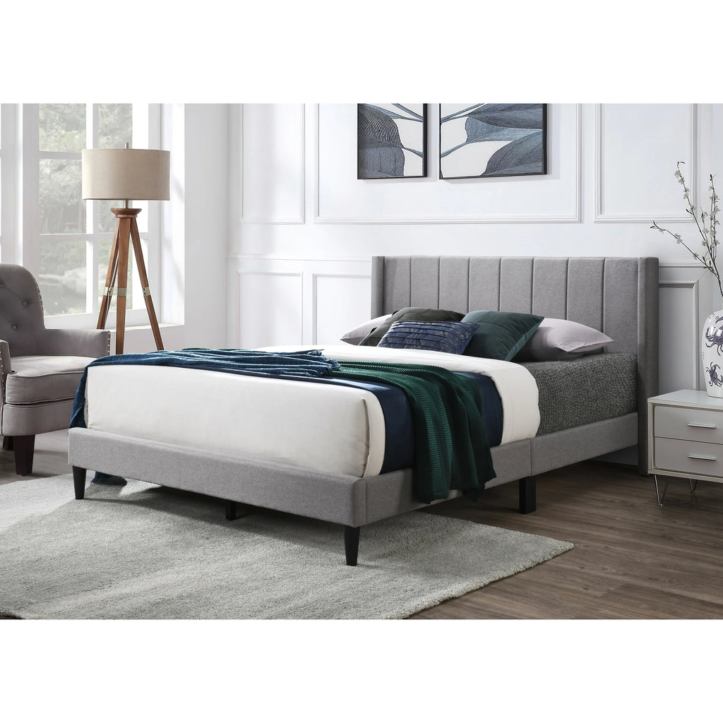 King Grey Linen Vertical Tufted Platform Bed E5003
