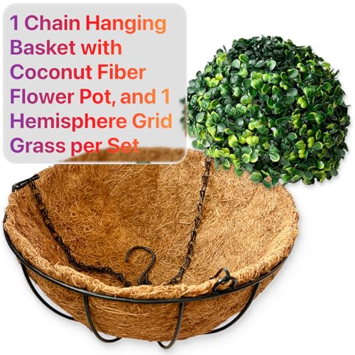 2 Sets Outdoor Artificial Flowers with 12" Hanging Basket, 24 Bunches of Faux Flowers with 2 Hanging Planters Yellow Orange A15404