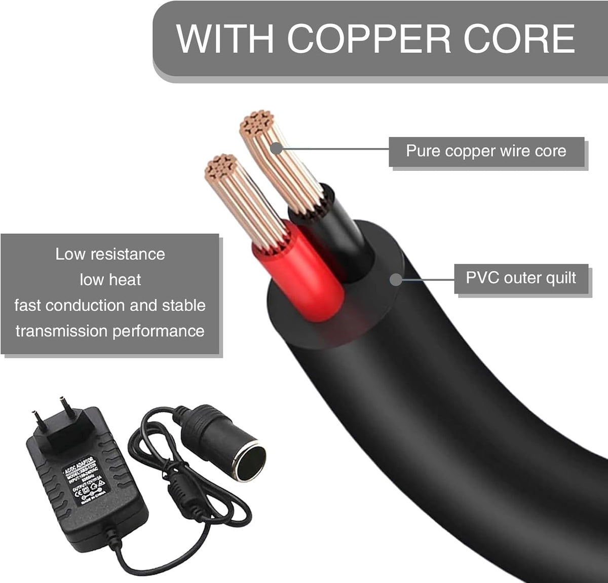 1 PC Car Cigarette Lighter Socket Replacement Power Adapter with Line N47544
