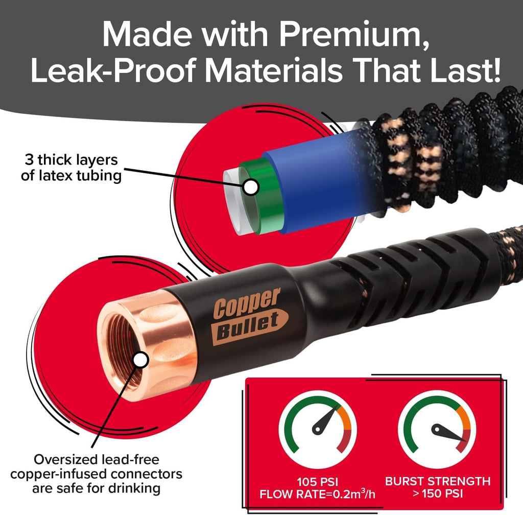 25 FT 3/4 in Expandable Garden Hose with Thumb Spray Nozzle X7365