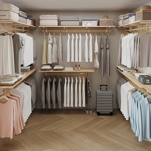 Solid Wooden Clothes Rack with Top Shelf, Wall Mounted Garment Rack W7880