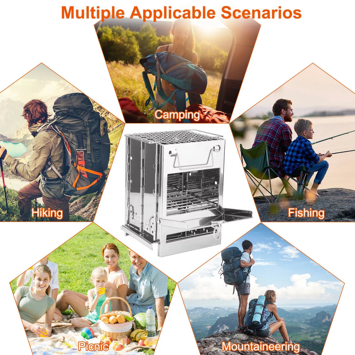 Folding Stainless Steel Camp Stove with Carry Bag M9020