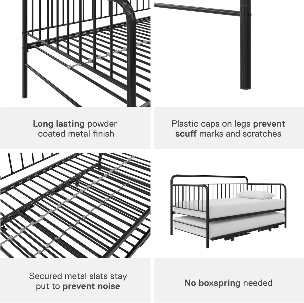 Black Metal Twin Daybed with Pop Up Trundle Bed B83178