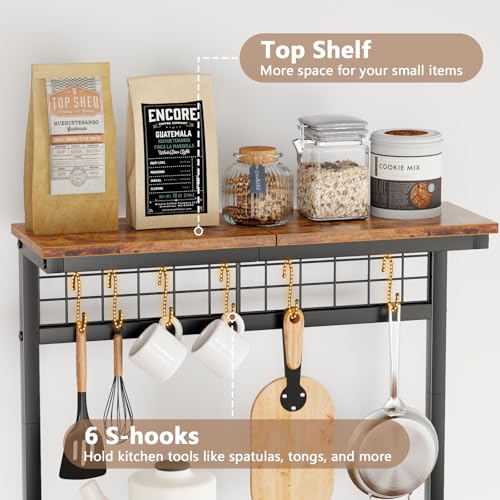 Rustic Brown 4 Tiers Kitchen Shelf Rack with Power Outlet O457685