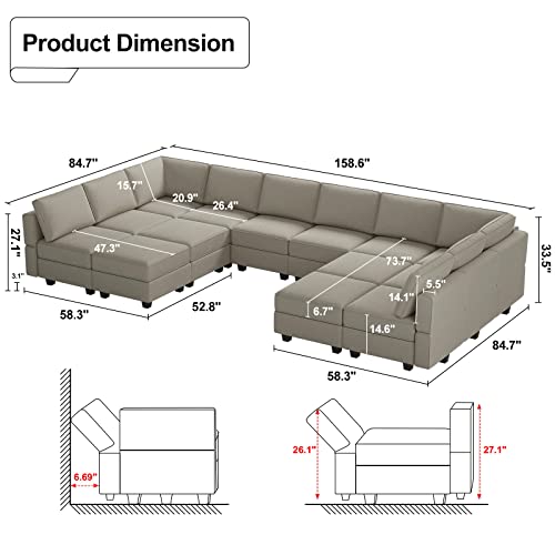 Oversized Modular U Shaped Sectional Sofa with Storage Velvet Black X99662