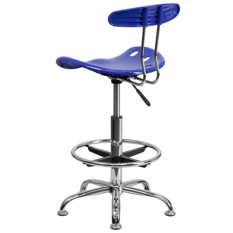 Nautical Blue and Chrome Drafting Stool with Tractor Seat U673943