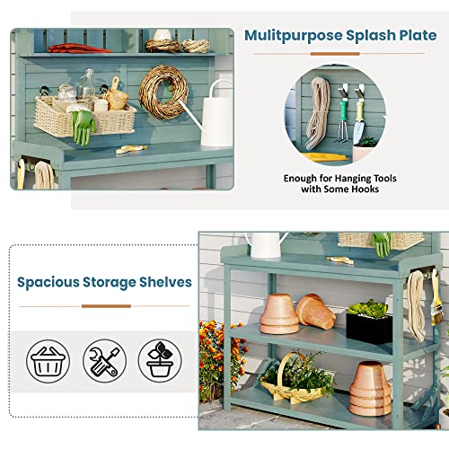 Green 65" Wooden Potting Bench with 4 Storage Shelves X132545