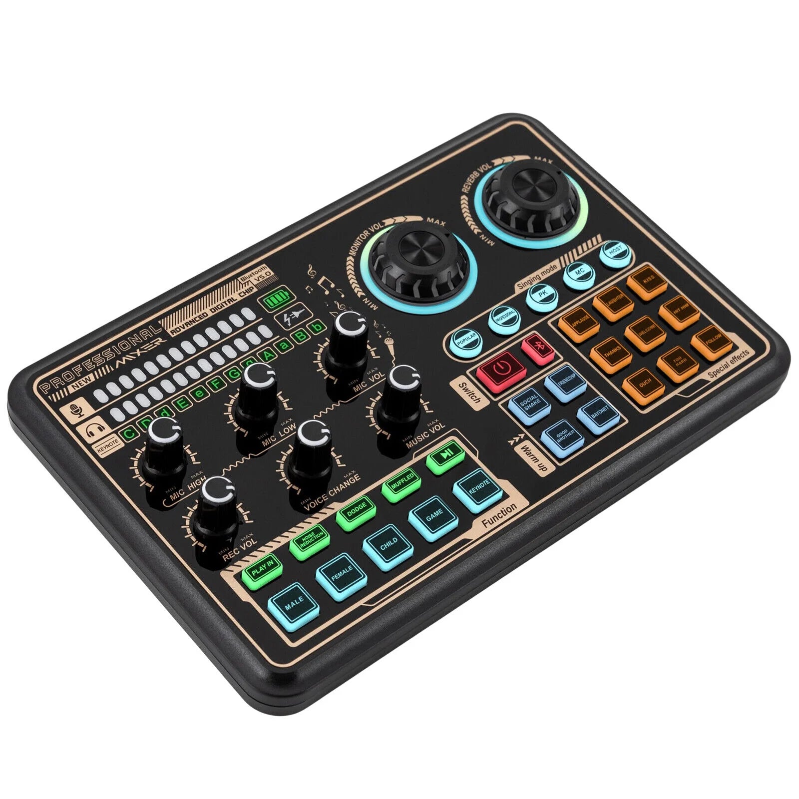 Sound Effects Board Audio Interface with Voice Changer and LED Lights O60151