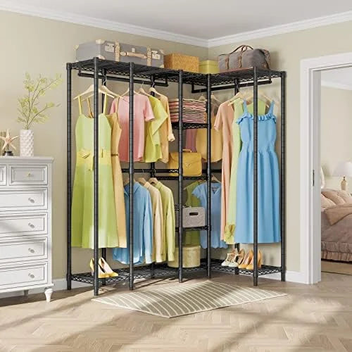 67.5" L Shaped Freestanding Wire Garment Rack O3696