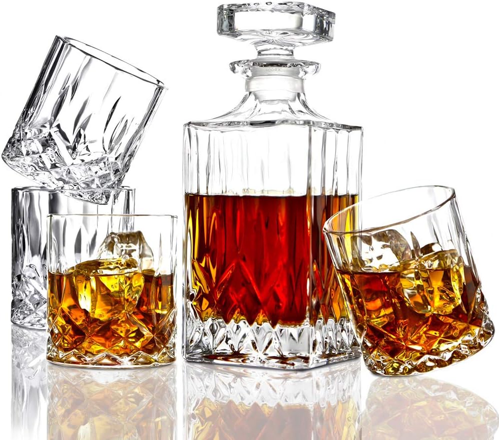 5PC Crystal Whiskey Decanter Set with 4 Glasses M2815