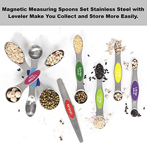 Magnetic Stainless Steel Measuring Spoons Set with Leveler F8375