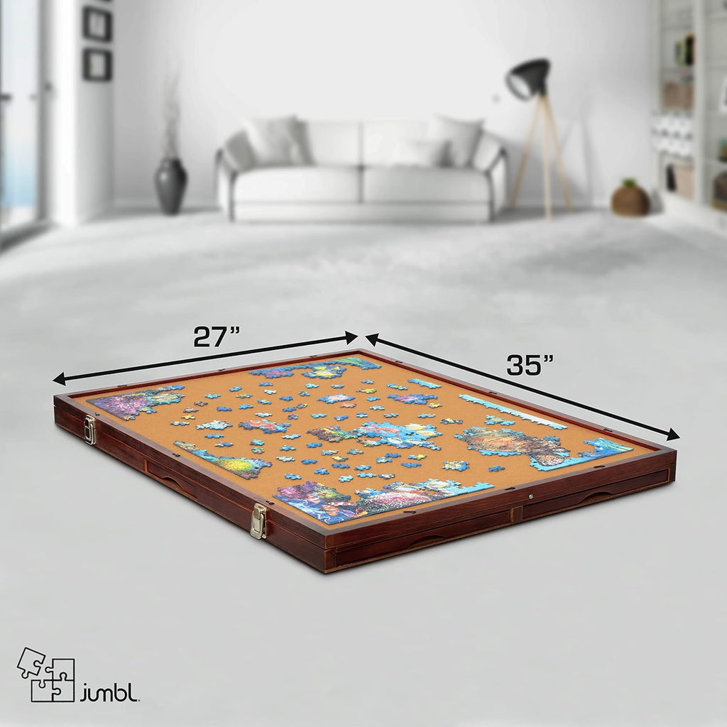 1500-Piece Tilting Puzzle Board with Felt Surface, 6 Removable Sorting Drawers, 27” x 35” Wooden Jigsaw Puzzle Table W483