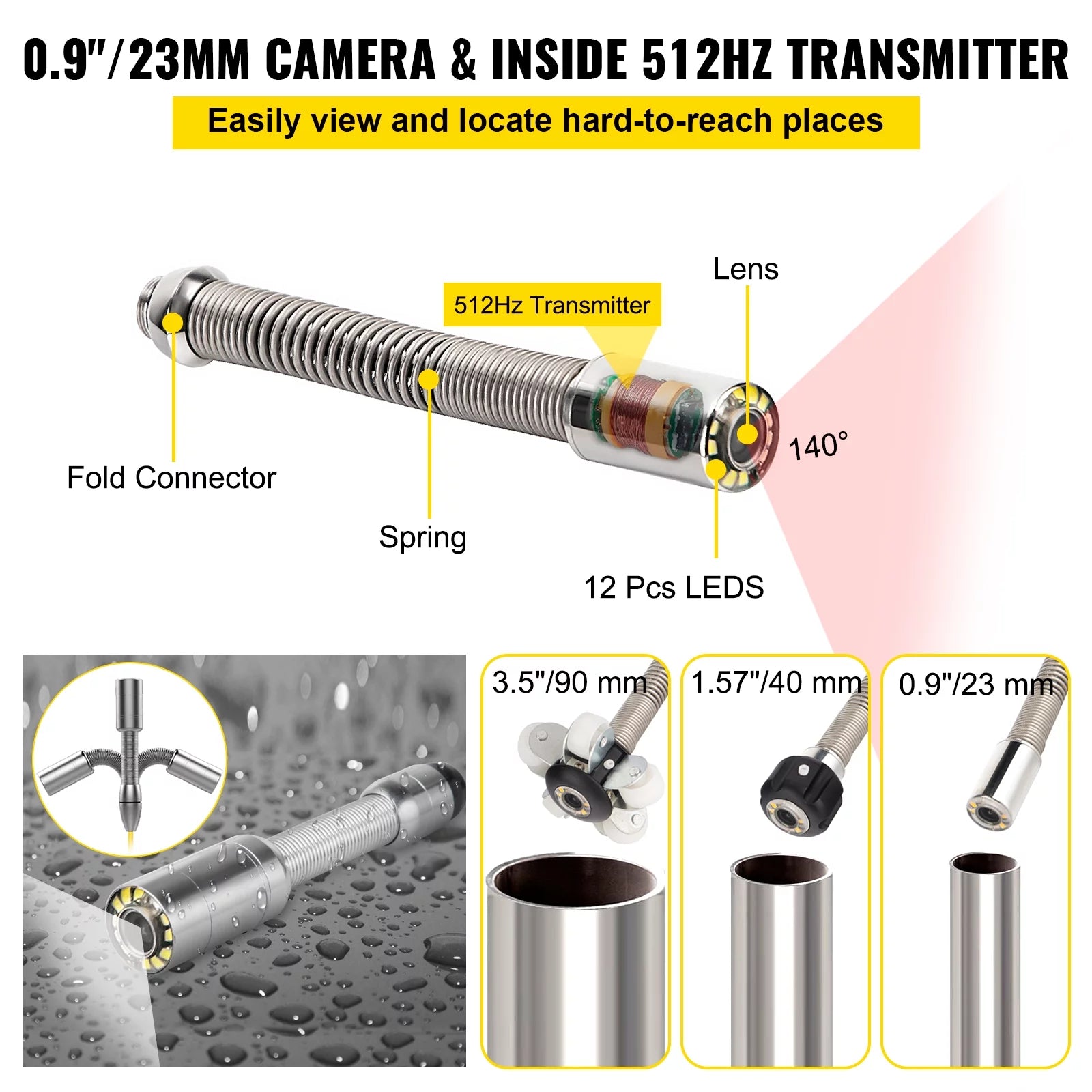 165' Cable Waterproof IP68 Sewer Camera with 512Hz Sonde Transmitter & Receiver X1740