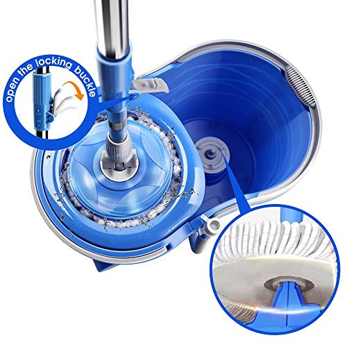Mop Bucket with Wringer Set, Stainless Steel Handle, 5 Microfiber Replacement Heads, 1 Floor Brush Mop Head W928752