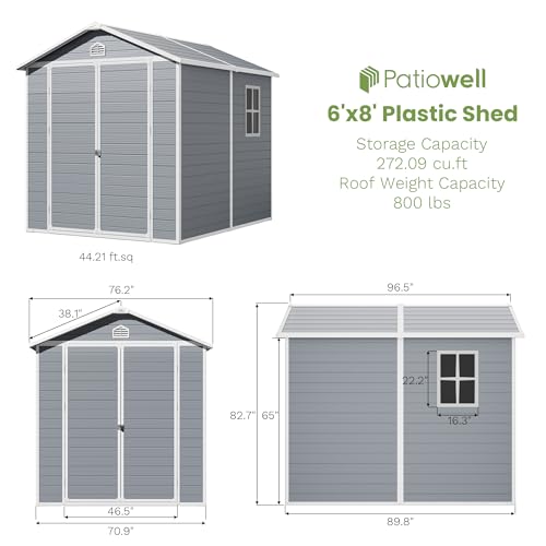 6 x 8 FT Grey Plastic Outdoor Storage Shed with Floor W8987