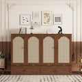 Queen Murphy Bed Cabinet with Charging Station & Rattan Design – Wall Bed with Large Storage Drawer, Foldable Platform Bed – Pine Wood Construction, Walnut L94620
