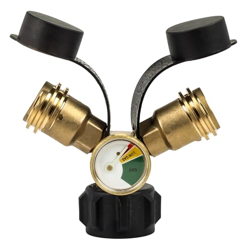 Propane Tank Y Splitter with Gauge and Shut-Off Valve P149940