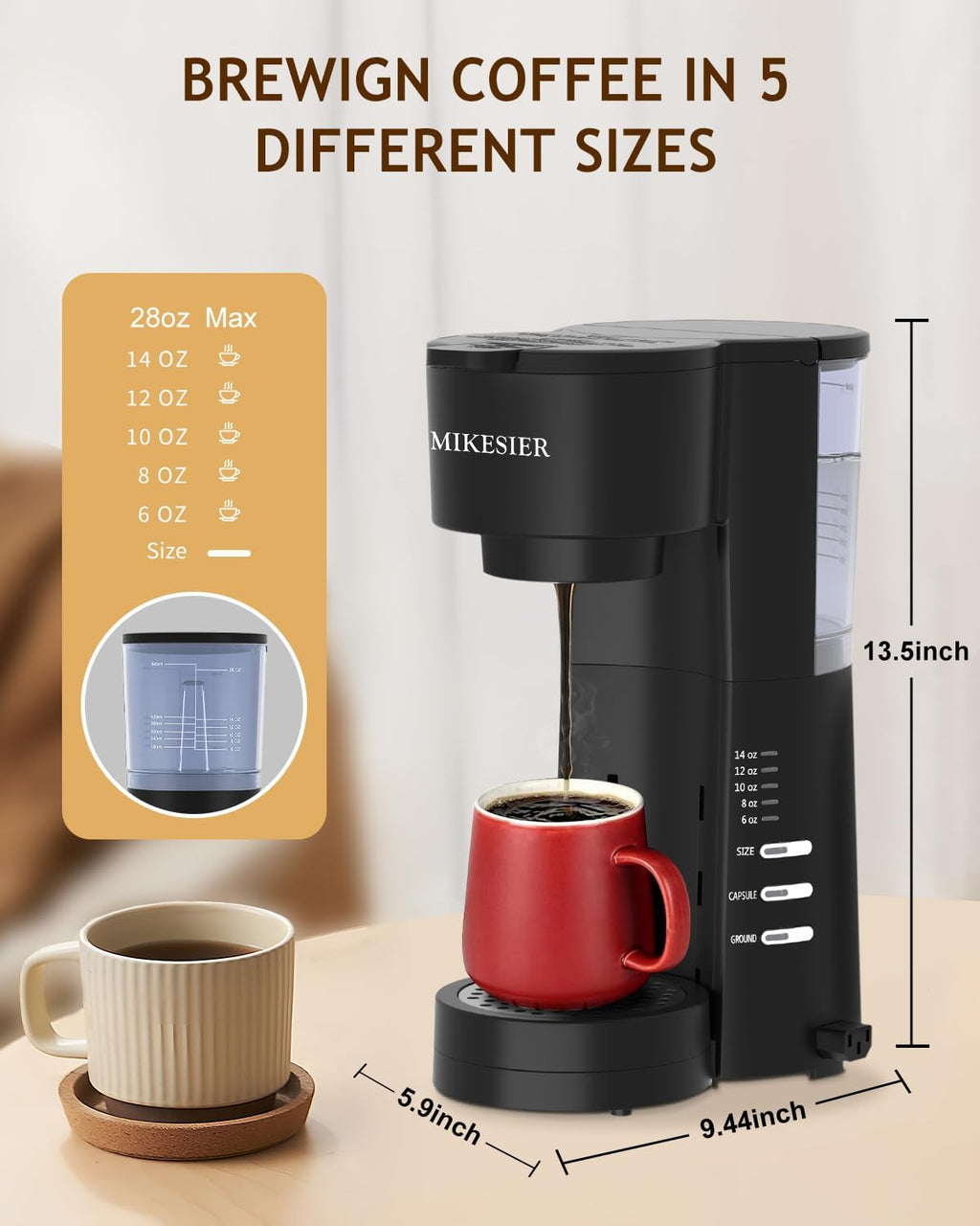 Single Serve Coffee Maker with Milk Frother, 28oz Removable Water Tank T173