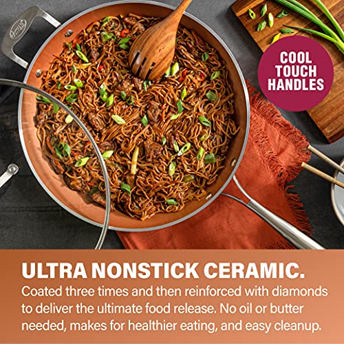 3 Piece Hammered Copper Nonstick Frying Pan Set with Glass Lid Q30655