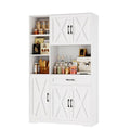71" Tall Kitchen Pantry Storage Cabinet with Microwave Stand, Barn Doors, Large Drawer and Shelves, Ash Grey Q9326