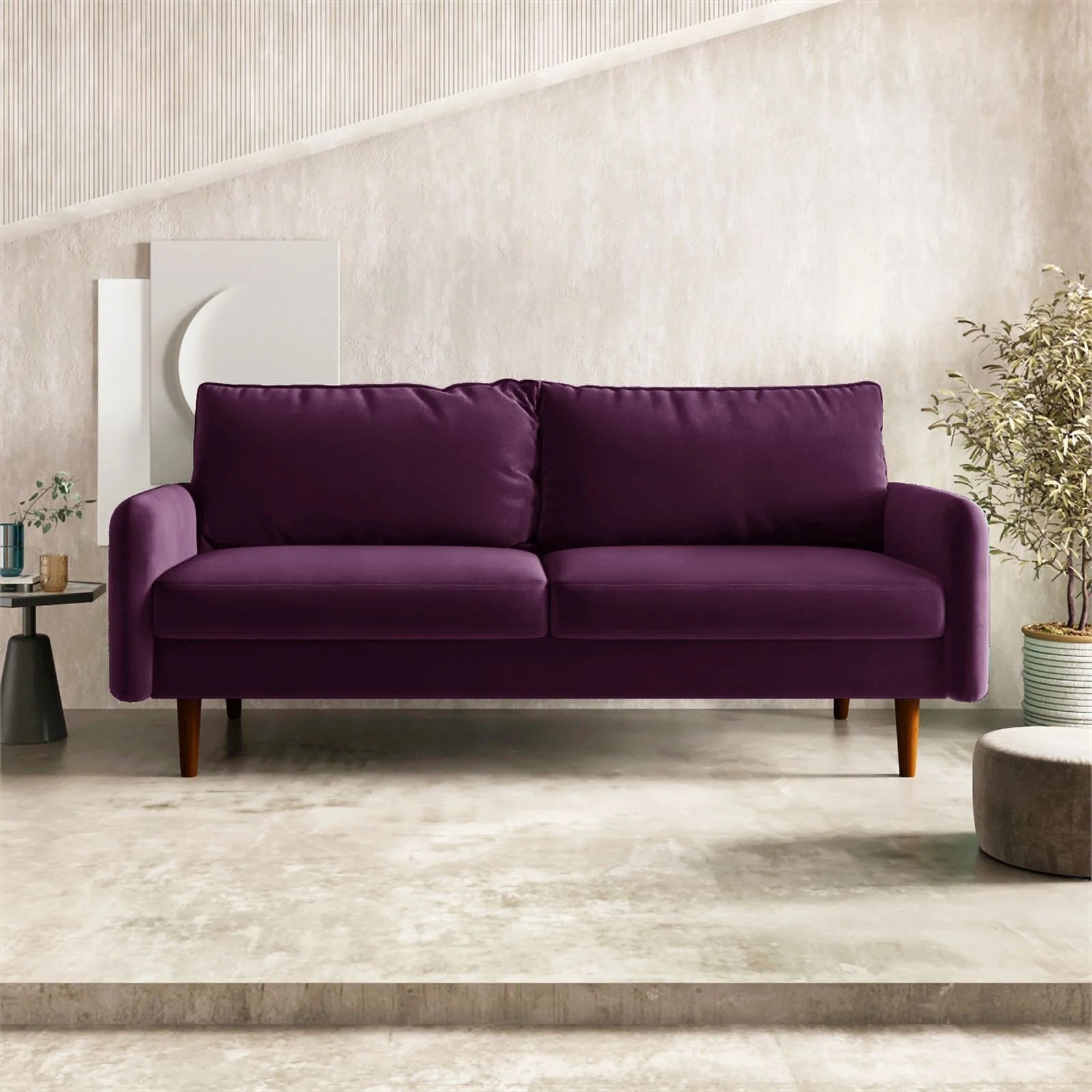 70" Upholstered Velvet Sofa in Purple J179760