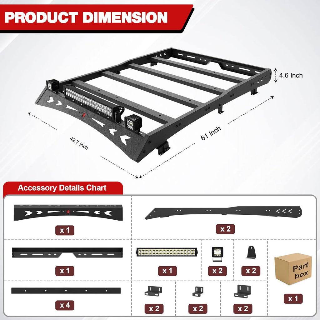 Heavy Duty Roof Rack Cargo Carrier with 2 LED Lights and 1 Light Bar H906465