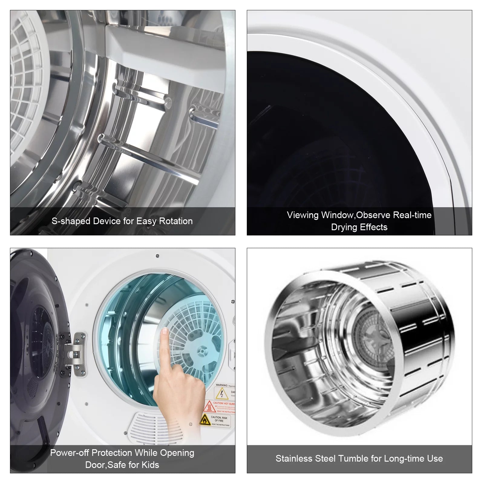 Portable 850W 1.6cu ft Front Load Electric Clothes Dryer with Stainless Steel Tub, White P164471