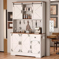 White Kitchen Pantry Cabinet with Charging Station and Microwave Stand X655