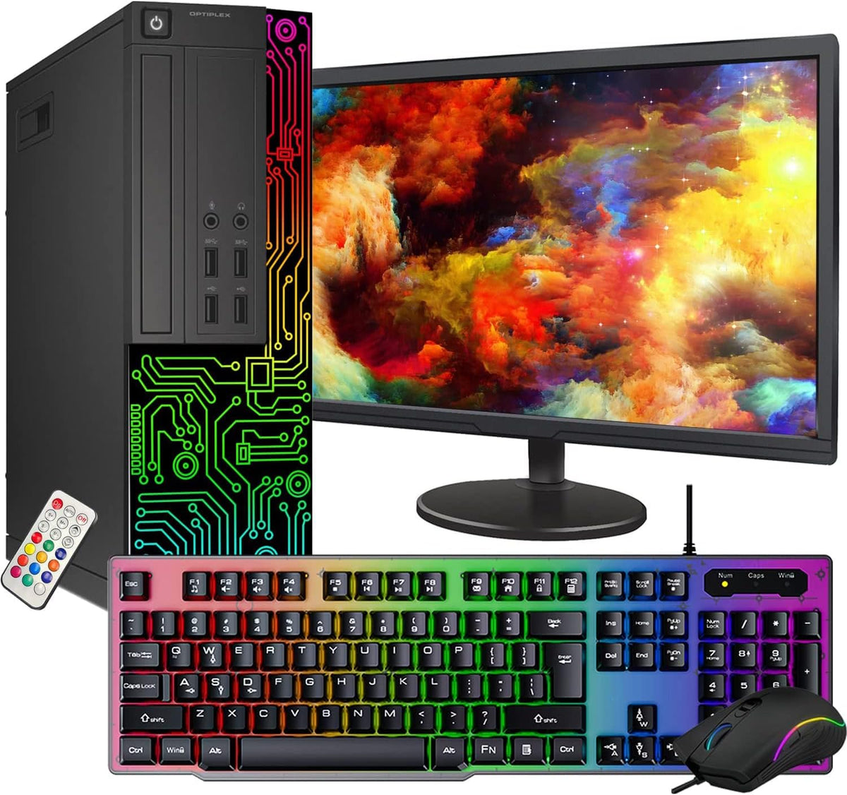 Small Desktop Computer with Quad Core Intel i5 3.2GHz 16GB DDR3 RAM 512GB SSD 24 Inch Monitor RGB Gaming Keyboard Mouse Windows 10 Pro R477032