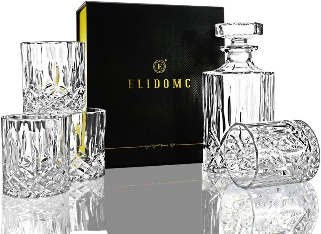 5PC Crystal Whiskey Decanter Set with 4 Glasses M2815