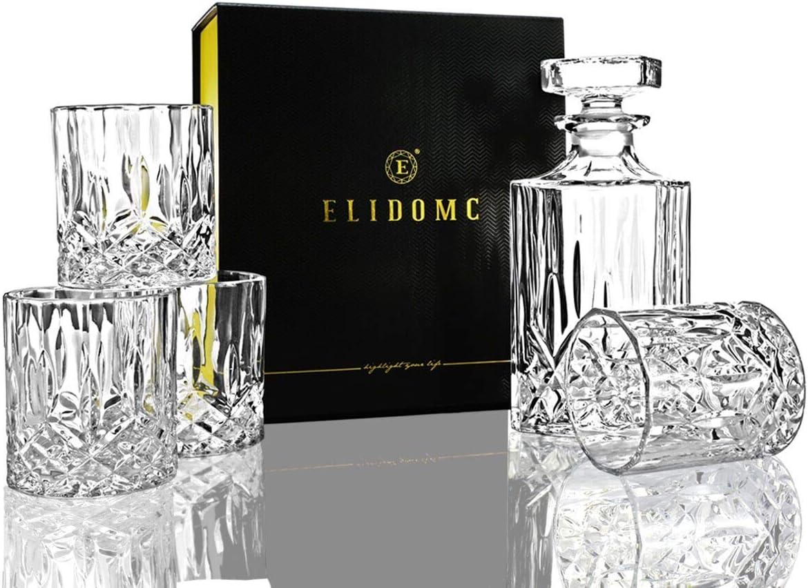 5PC Crystal Whiskey Decanter Set with 4 Glasses M2815