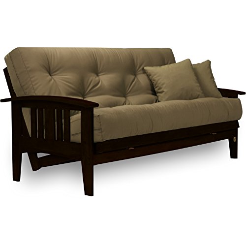 Large Queen Size Espresso Finish Wood Futon Frame with Mattress B6452