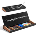 Small White Glass Dry Erase Board with Aluminum Frame and Wooden Storage Compartment D553