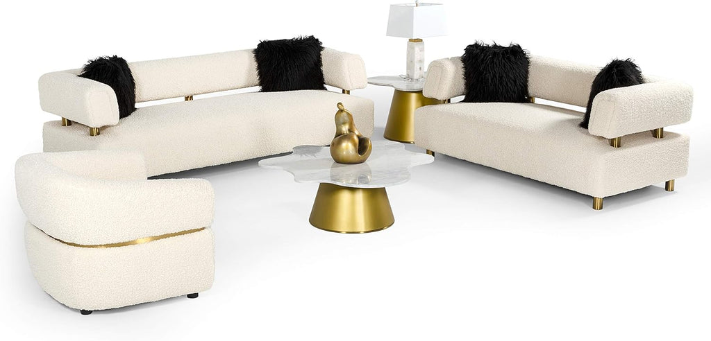 Beige Polyester Fabric Upholstered Sofa with Brushed Gold Stainless Steel Legs J5353