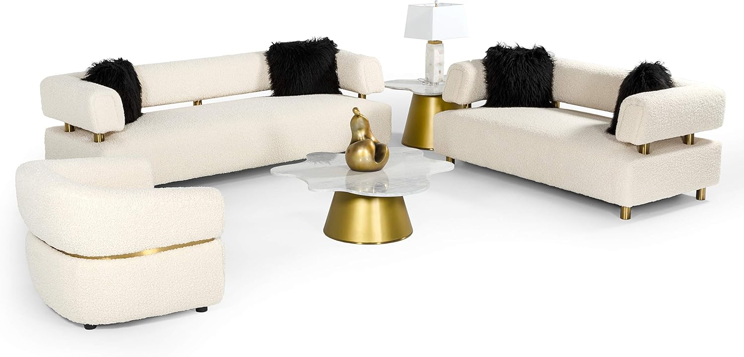 Beige Polyester Fabric Upholstered Sofa with Brushed Gold Stainless Steel Legs J5353
