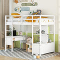 Full Size Solid Wood Loft Bed Frame with Desk and Storage H167
