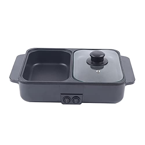 2 in 1 Portable Electric Non-Stick Hot Pot BBQ Grill Pan 110V 1200W Black Z142