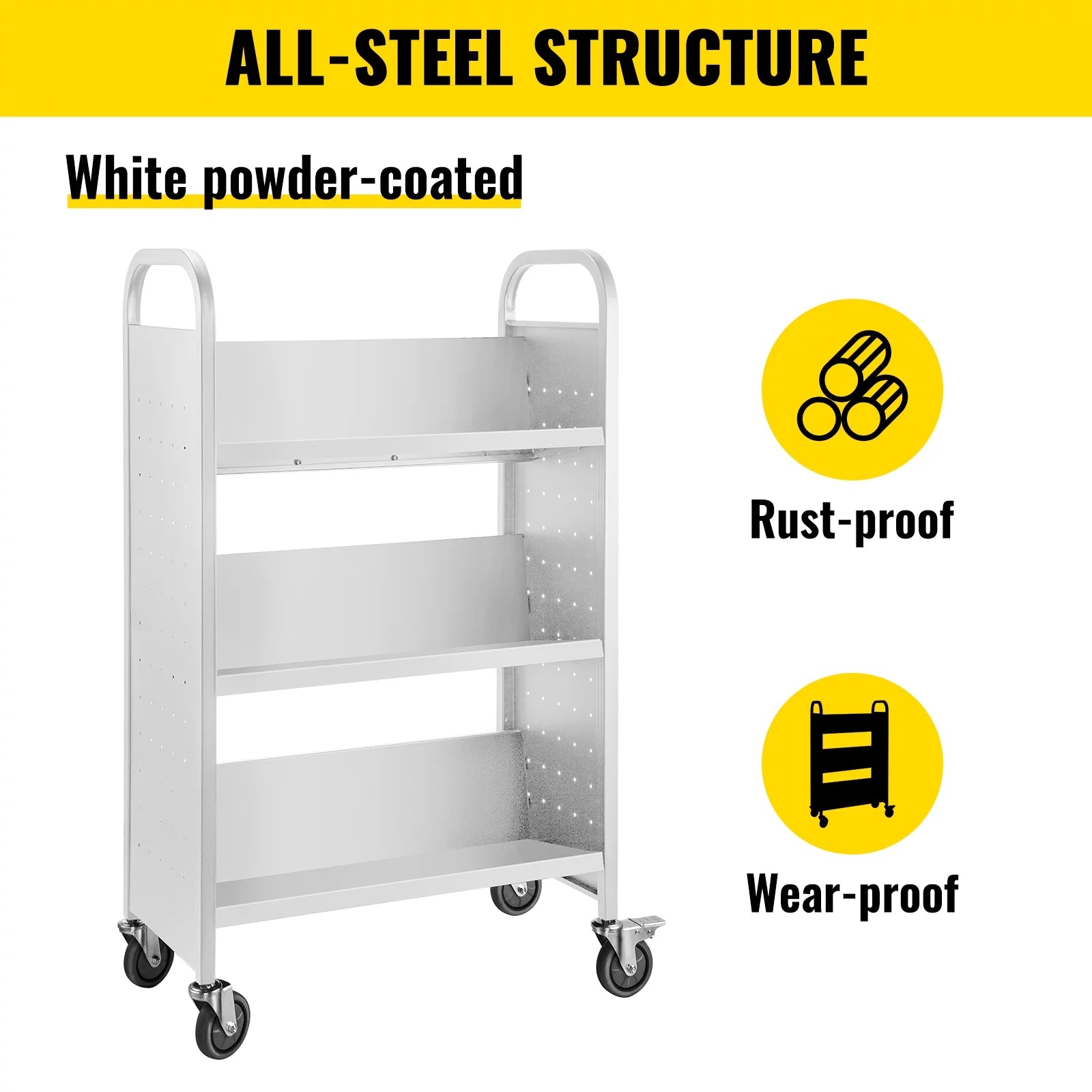 White V-Shaped Shelves Book Cart L74793