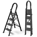 Black Aluminum Folding Step Stool with Handgrip W543649