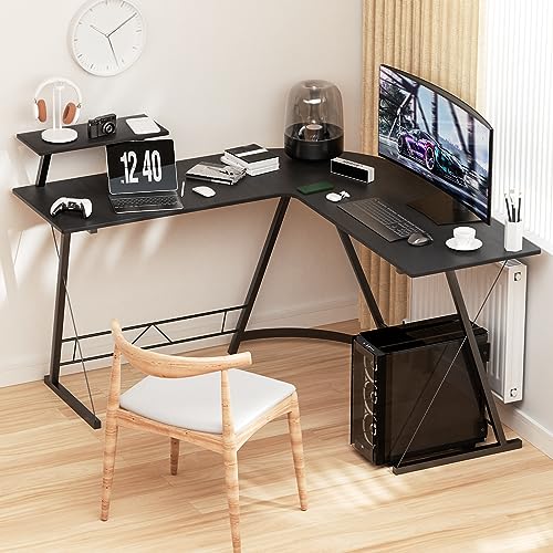 Black L Shaped Gaming Desk with Metal Frame B6460