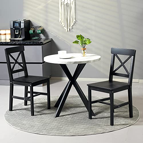 Black Wooden Cross Back Dining Chairs Set of 2 S77470