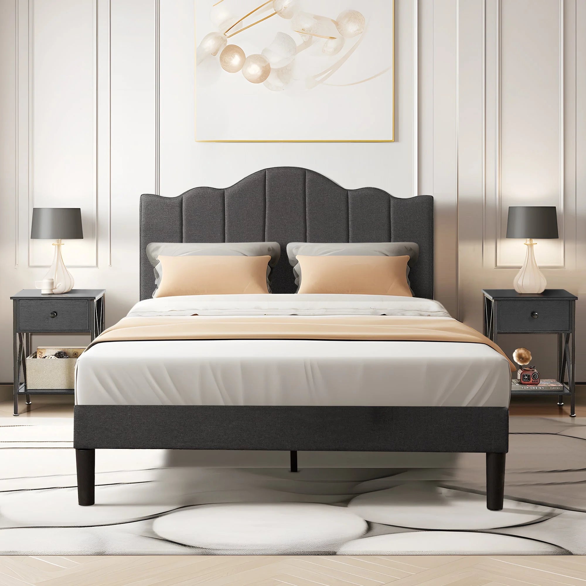 3-Piece Upholstered Bed Frame and 2 Nightstand C178524