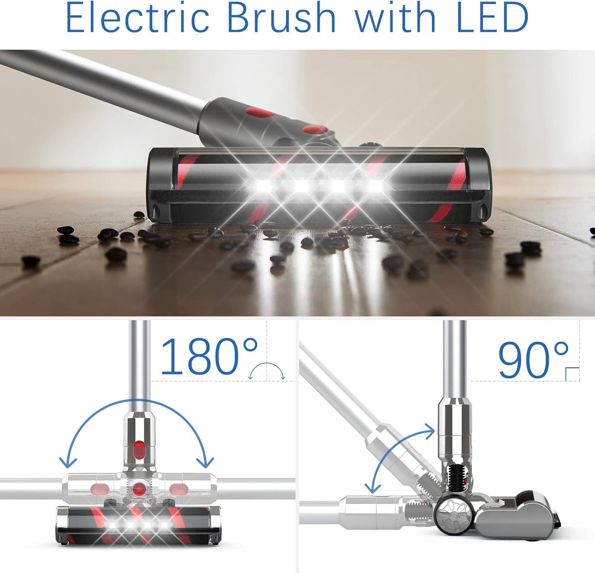 Cordless Stick Vacuum Cleaner 28KPA 3 in 1 Lightweight with LED Headlights Detachable Battery G9613